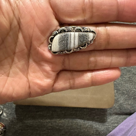 Zebra Calcite 925 Silver Plated Ring - Picture 2 of 8